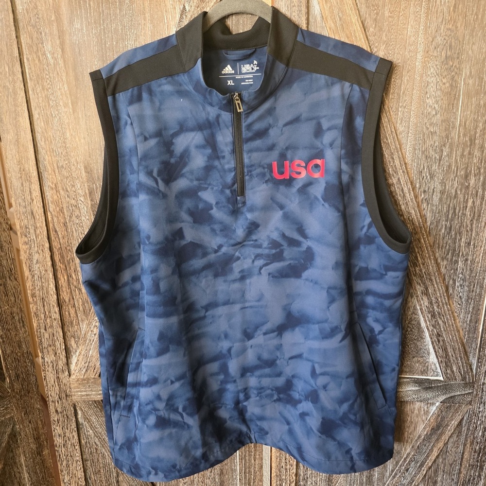 Adidas Jacket Adult Size XL Navy Blue & Black USA Golf Vest Pullover Performance